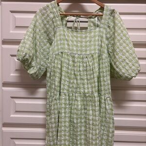 Lush Light Green Checkered Dress